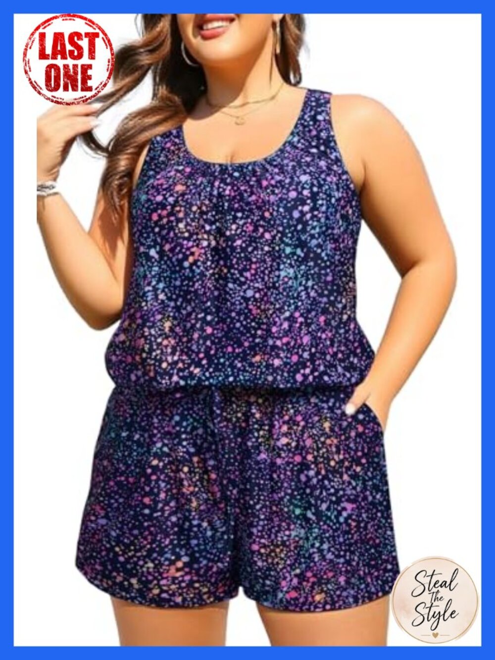 Plus Size Romper Swimwear One Piece Swimsuit with Pockets Modest Bathing Suit